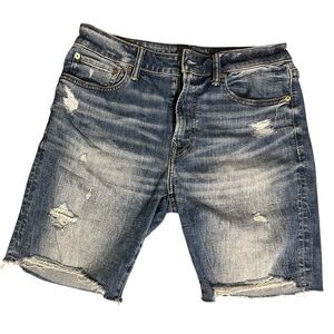 American Eagle Airflex+ Distressed Patched Denim Shorts Blue Men’s 31